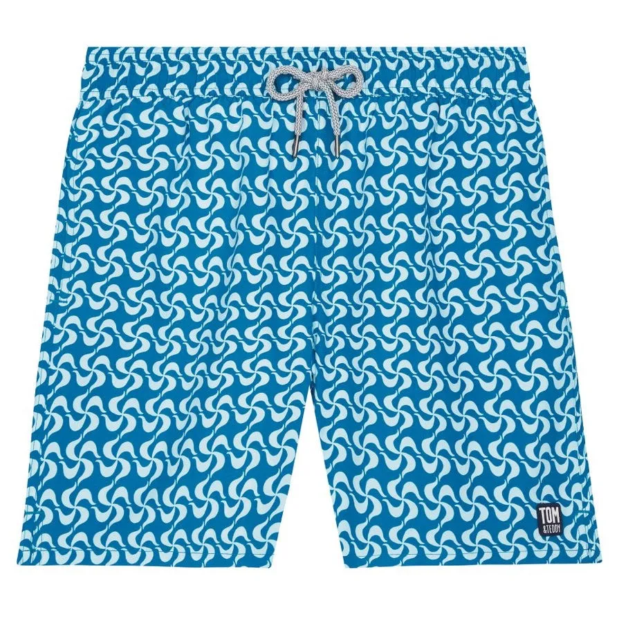 Tom & Teddy Mediterranean Tiles Mens Swim Shorts MEDTW - Teal/ White