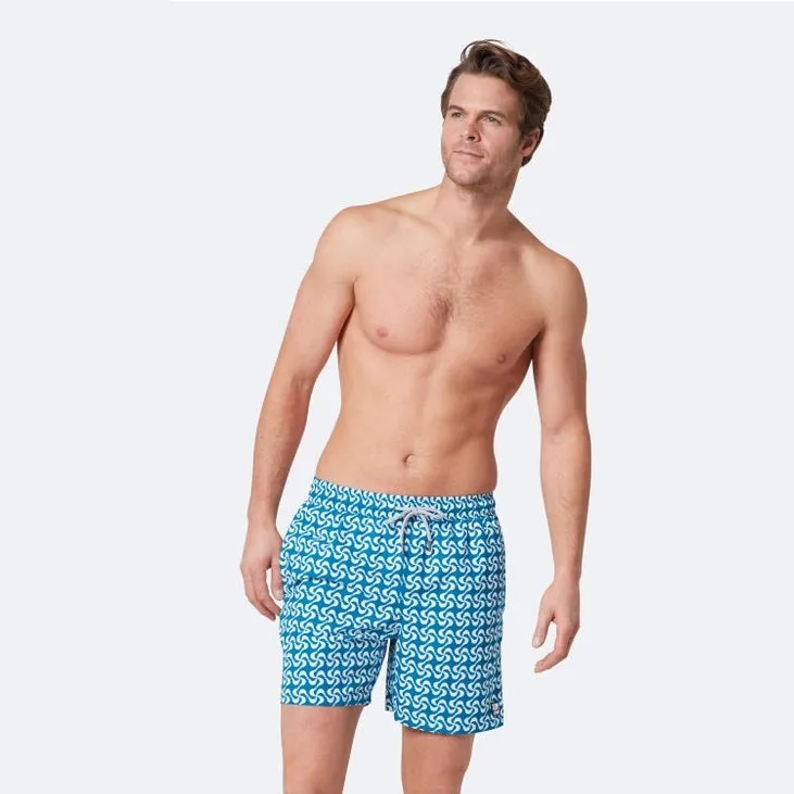 Tom & Teddy Mediterranean Tiles Mens Swim Shorts MEDTW - Teal/ White