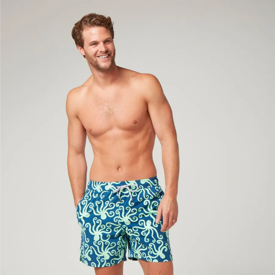 Tom & Teddy Octopus Mens Swim Shorts OCTNM - Navy/ Mint