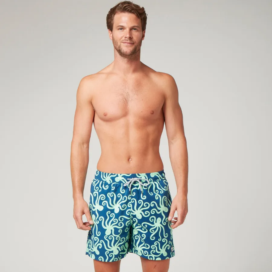 Tom & Teddy Octopus Mens Swim Shorts OCTNM - Navy/ Mint