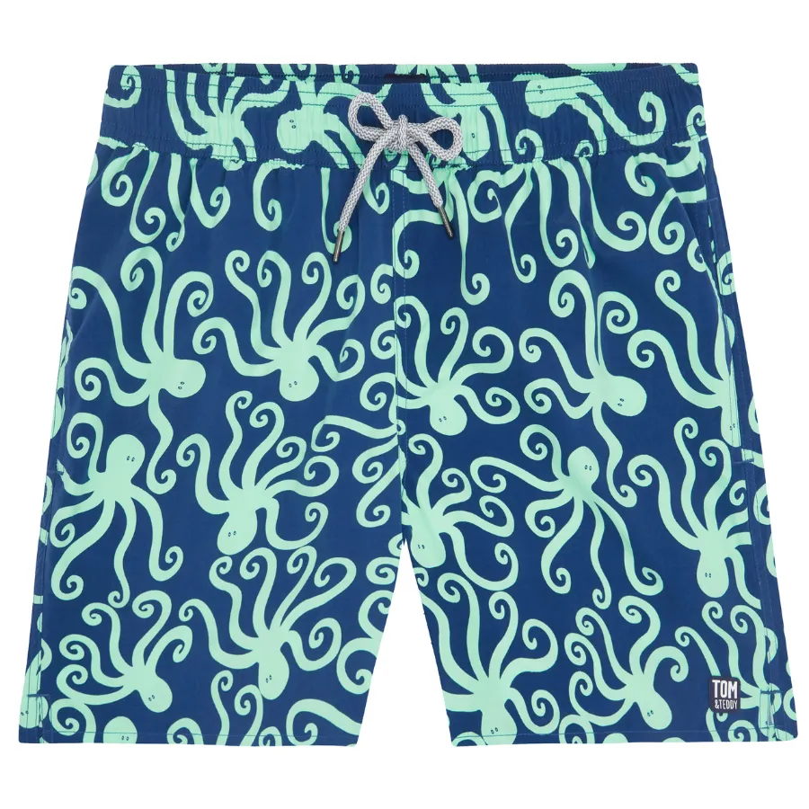 Tom & Teddy Octopus Mens Swim Shorts OCTNM - Navy/ Mint