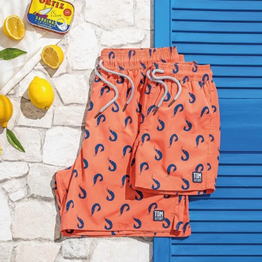 Tom & Teddy Shrimps Mens Swim Shorts SHRCB - Coral/ Blue