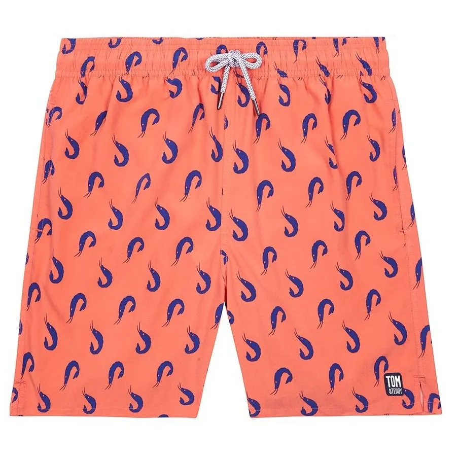 Tom & Teddy Shrimps Mens Swim Shorts SHRCB - Coral/ Blue