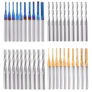 TwoWin 40Pcs End Mill Bits Set 1/8" Shank CNC Router Bits Cutting Milling Tool Engraving Cutter Including Flat Nose/Ball Nose End Mill, Nano Blue Coat/Titanium Coat 2 Flute CNC Router Bits
