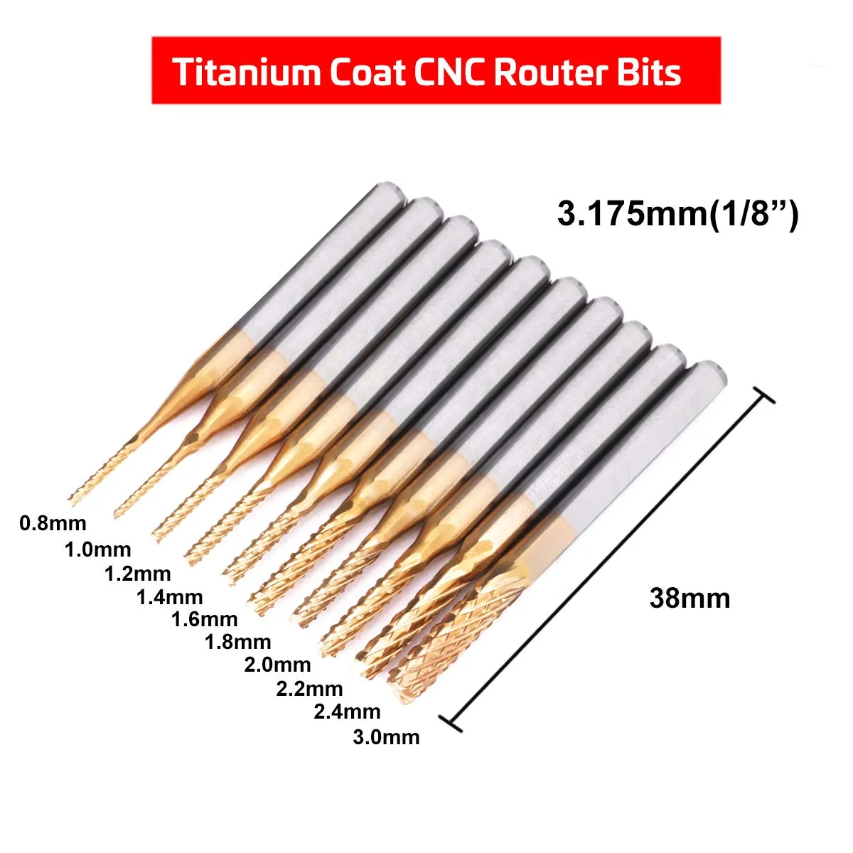TwoWin 40Pcs End Mill Bits Set 1/8" Shank CNC Router Bits Cutting Milling Tool Engraving Cutter Including Flat Nose/Ball Nose End Mill, Nano Blue Coat/Titanium Coat 2 Flute CNC Router Bits