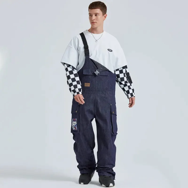 Unisex Denim Snow Bibs Pants