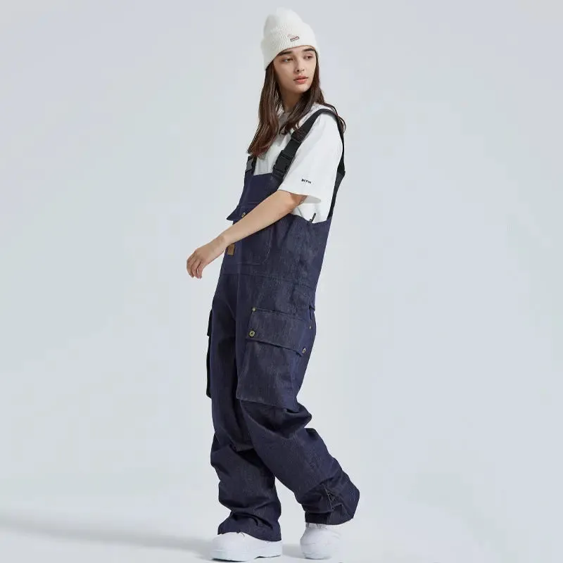 Unisex Denim Snow Bibs Pants