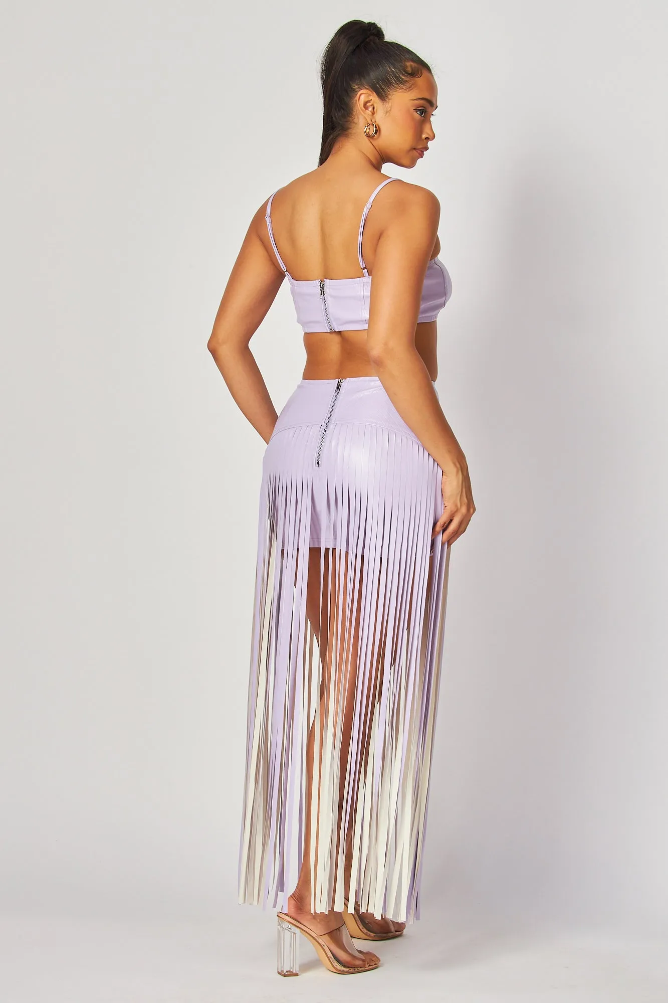 Ursula Faux Leather Fringe Crop Top & Skirt Set