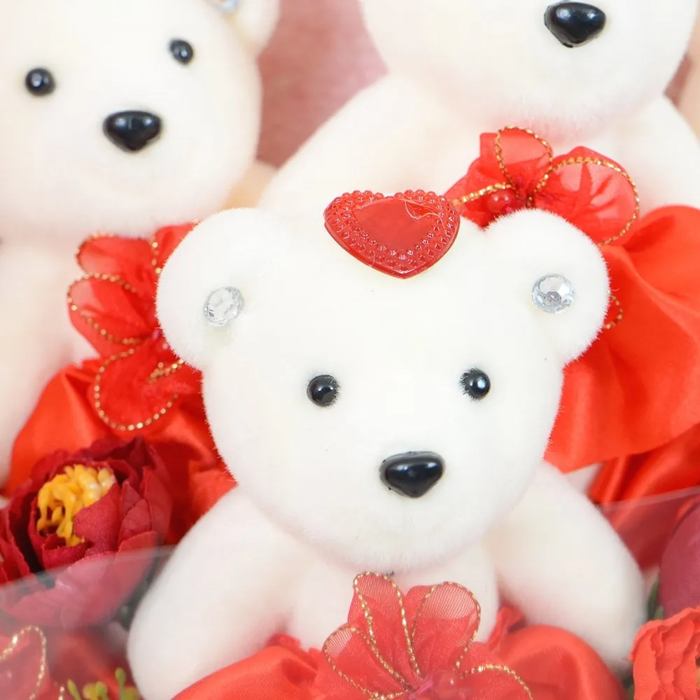 Valentine's Red Teddy Bear Bouquet With Cellophane