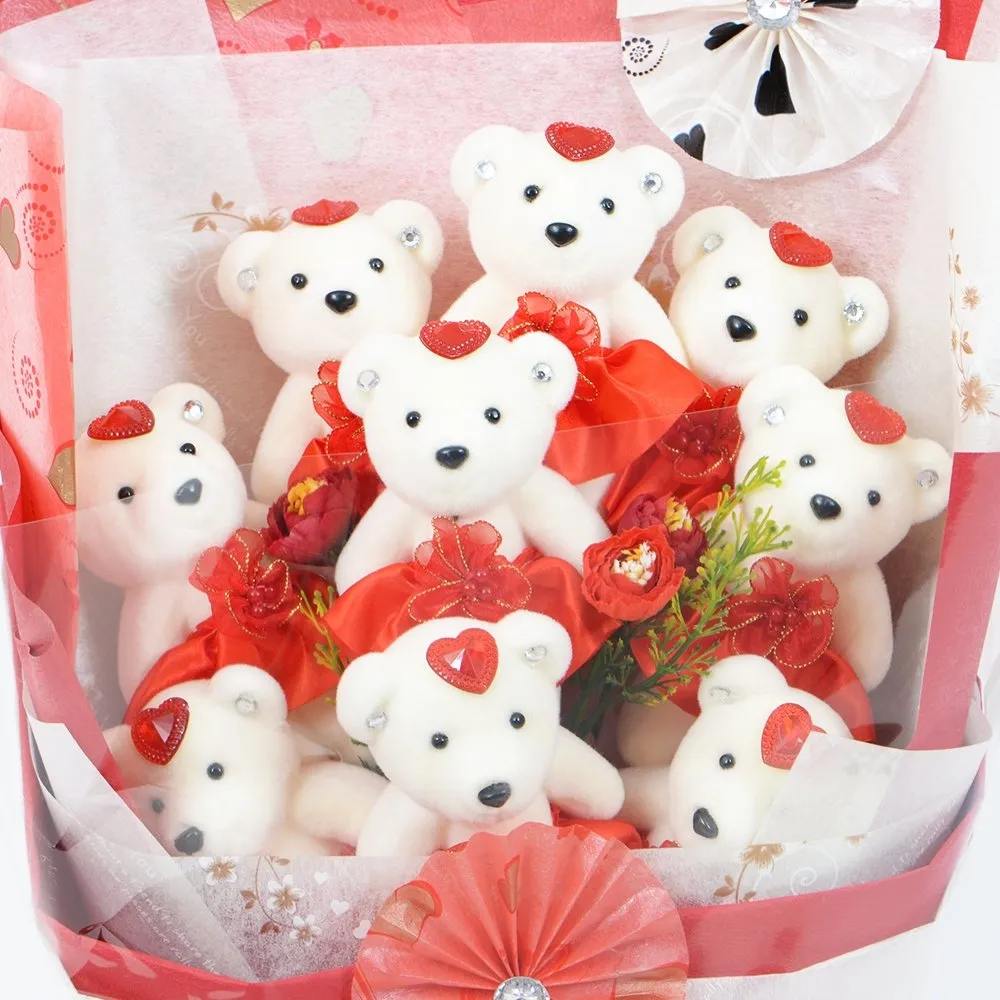 Valentine's Red Teddy Bear Bouquet With Cellophane