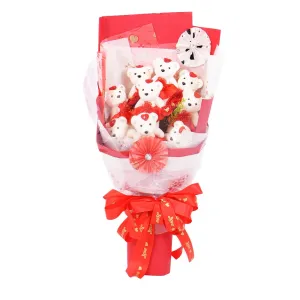 Valentine's Red Teddy Bear Bouquet With Cellophane