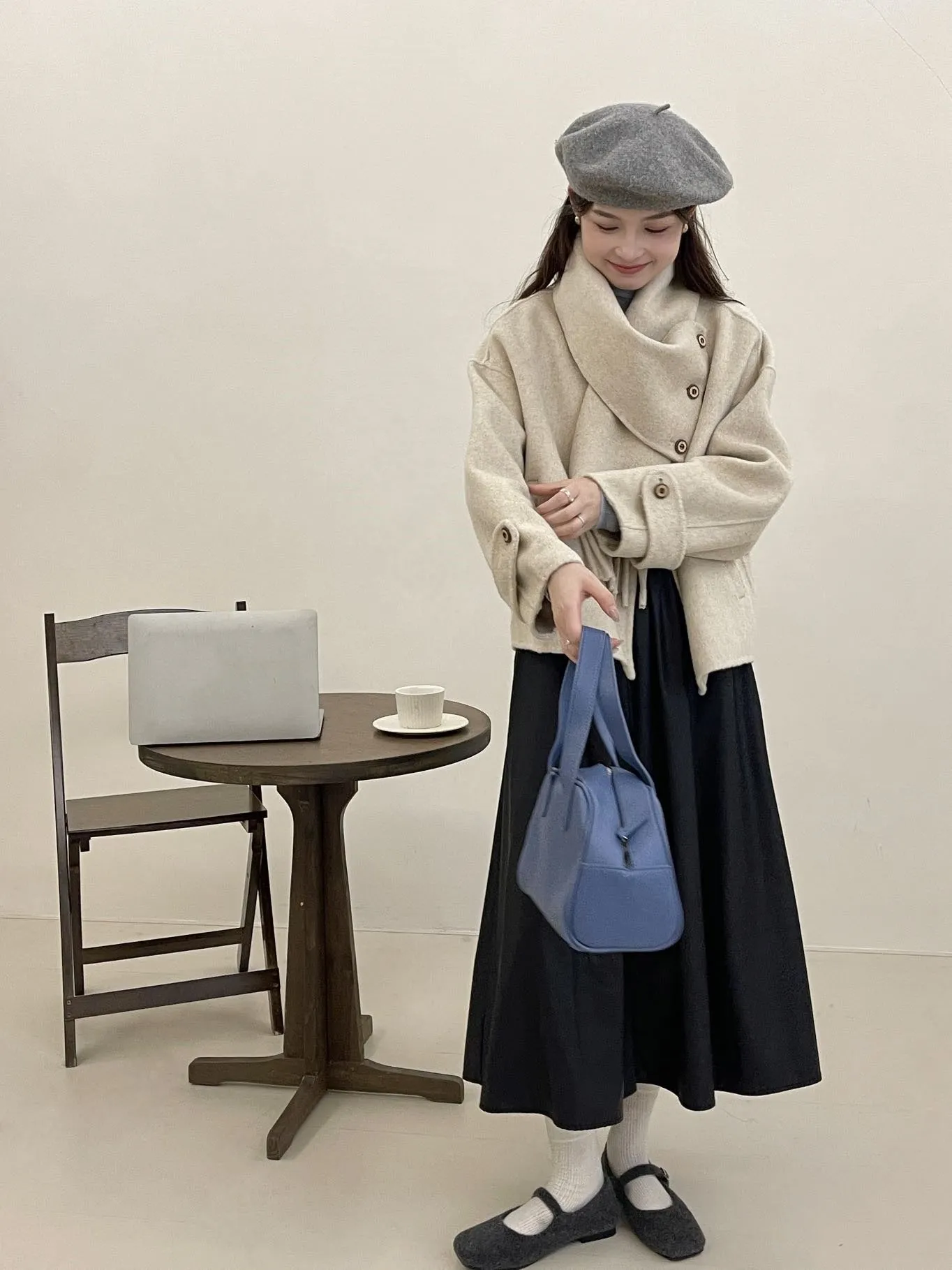Vevesc frat outfits Solid Color Scarf Single Row Multi-Buckle Drop Shoulder Sleeve Double-Sided Cashmere Coat High-Grade Woolen Coat for Women Autumn and Winter New