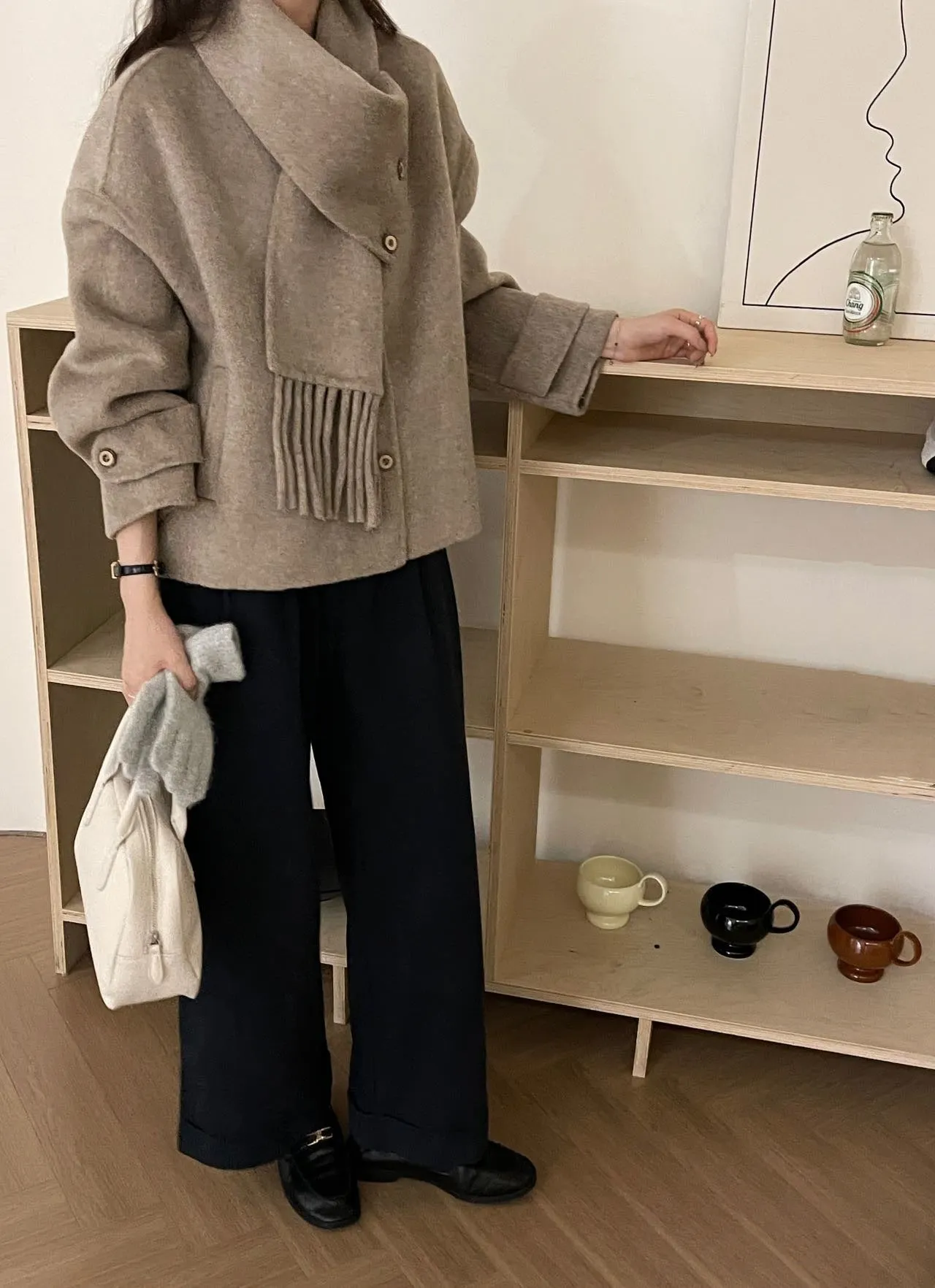 Vevesc frat outfits Solid Color Scarf Single Row Multi-Buckle Drop Shoulder Sleeve Double-Sided Cashmere Coat High-Grade Woolen Coat for Women Autumn and Winter New