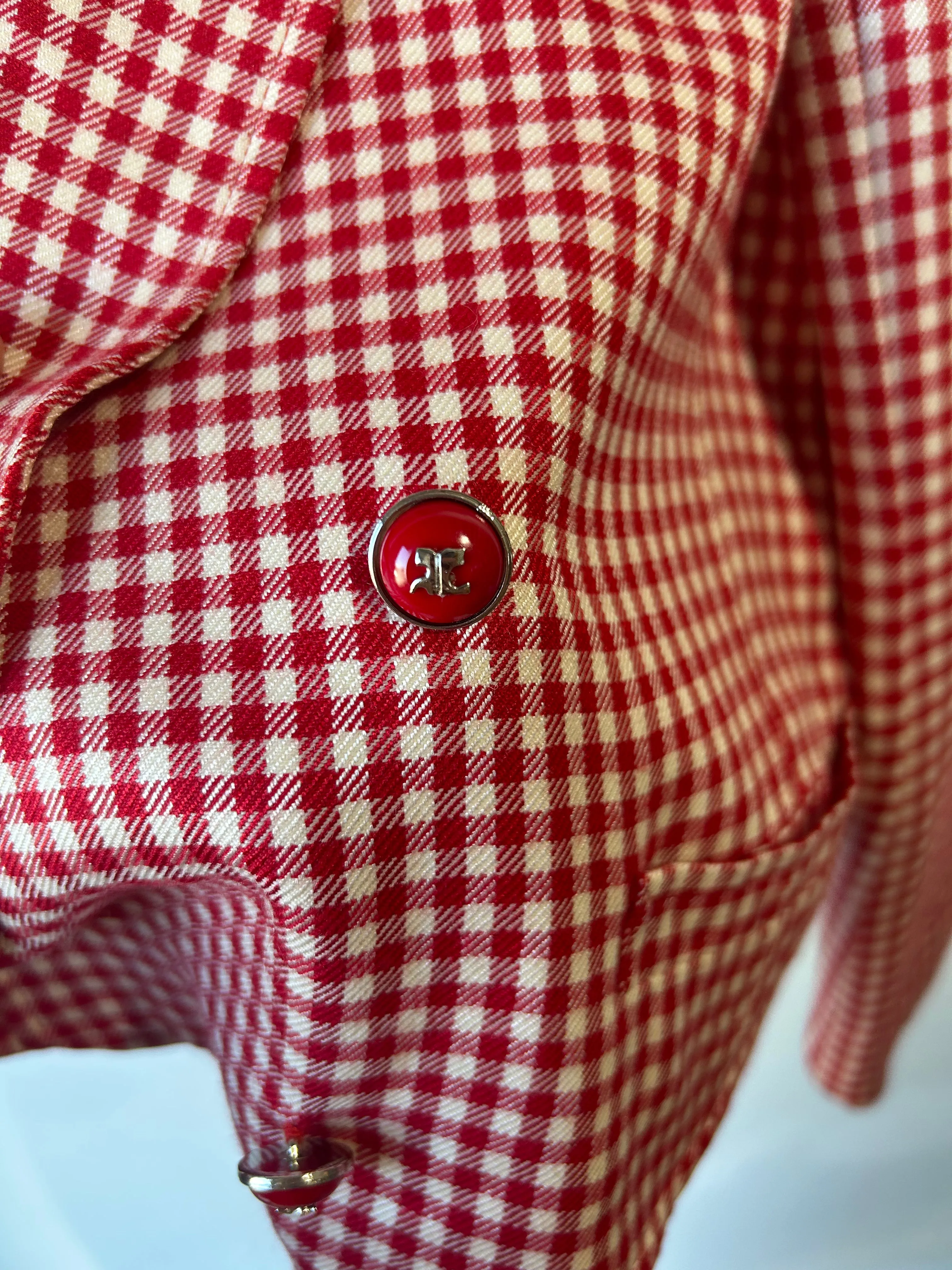 Vintage Courreges Red Gingham Cropped Suit Jacket