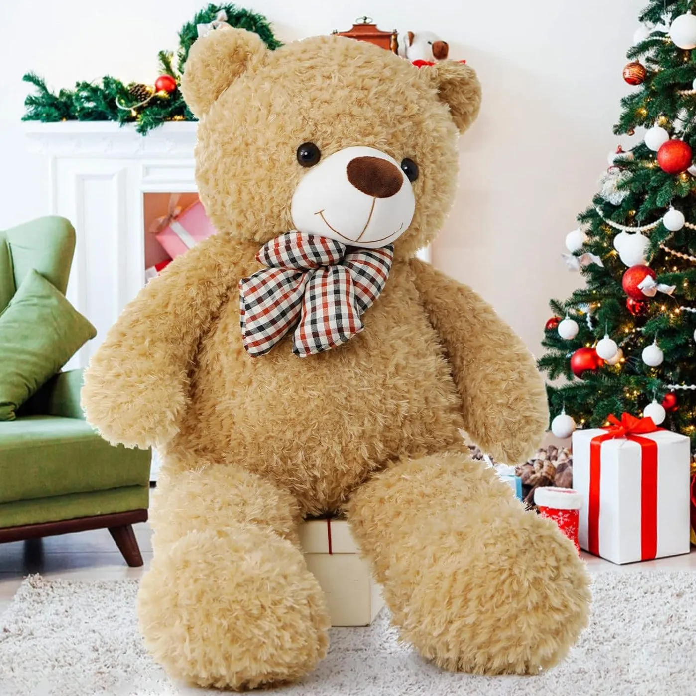 Vintage Teddy Bear Plush Toy, Light Brown/White, 31.5/39 Inches
