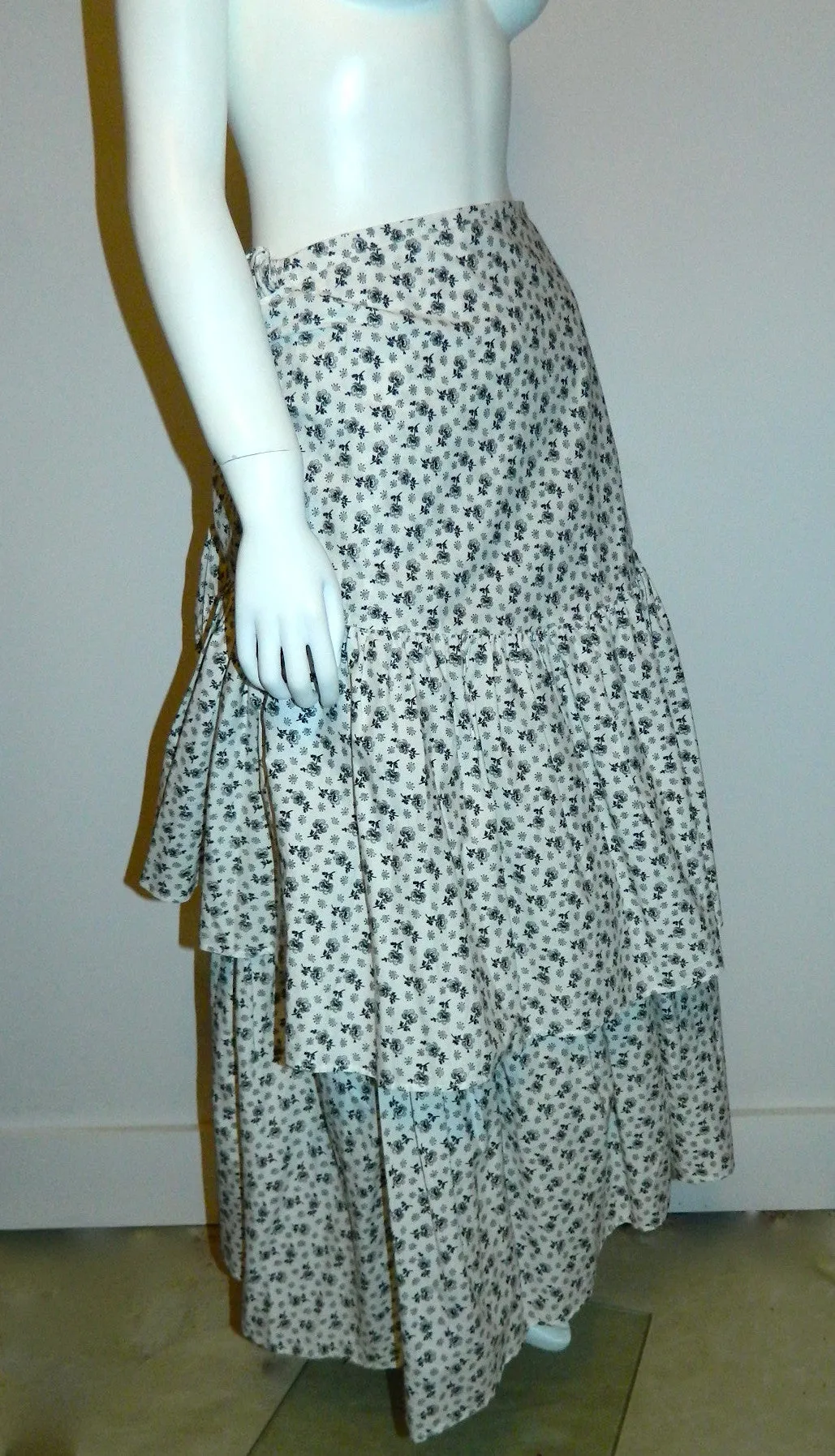 vintage white cotton KENZO floral print tiered skirt / 1980s strapless dress 40 / US Medium