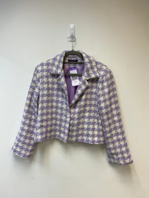 White & lilac houndstooth cropped blazer, Boohoo, Size 10