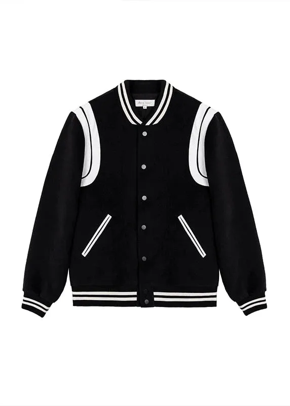 White Stripe Contrast Baseball Jacket