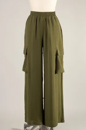 Wide Leg Cargo Pants (Olive)