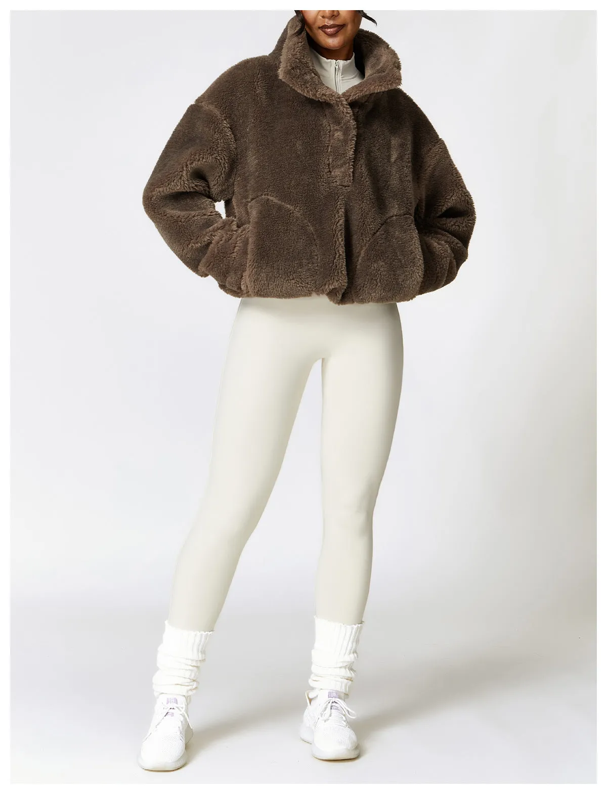 Winter Outdoors Fitness Exercise Polar Fleece Jacket Top Fleece Loose Warm Berber Fleece Coat