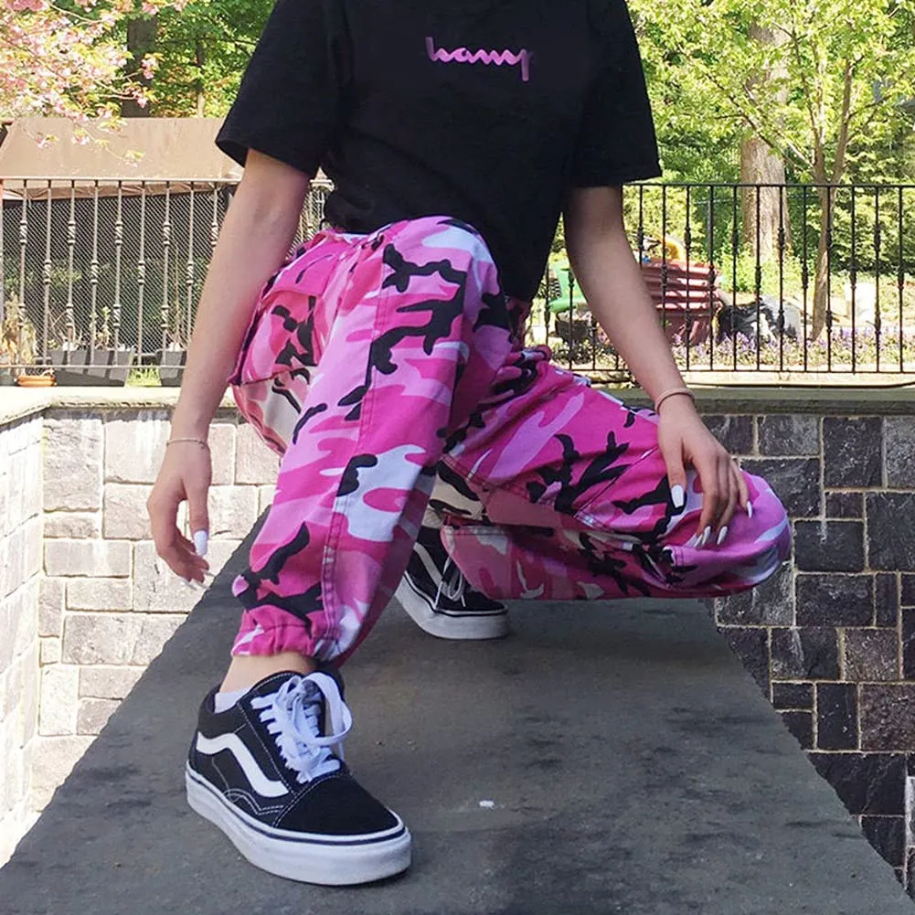Women's Camo Pants Elastic Waist Casual Multi Outdoor Jogger Pants with Pocket