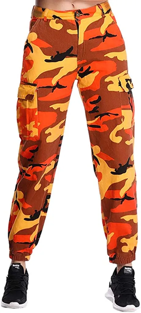 Women's Camo Pants Elastic Waist Casual Multi Outdoor Jogger Pants with Pocket