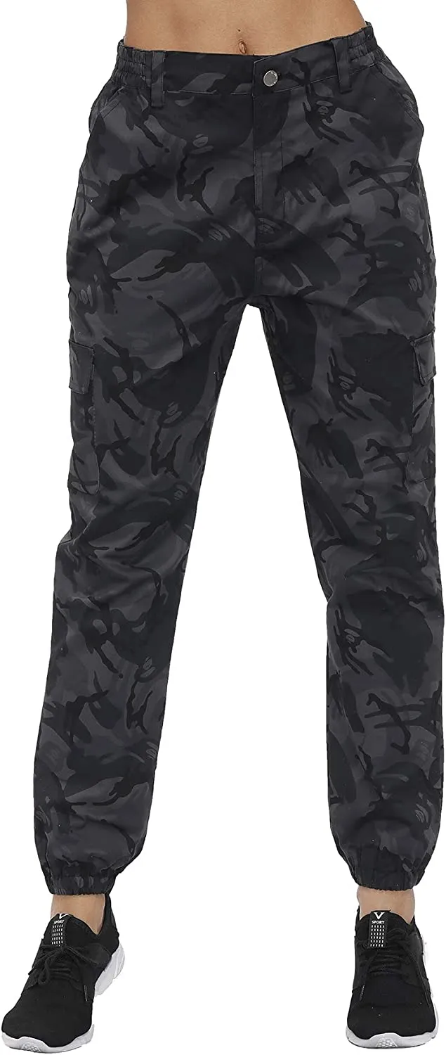 Women's Camo Pants Elastic Waist Casual Multi Outdoor Jogger Pants with Pocket
