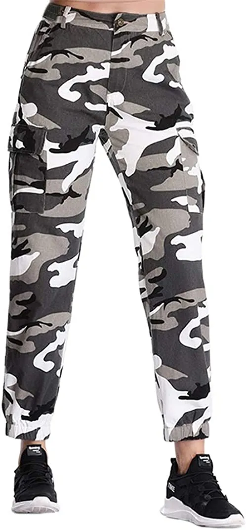 Women's Camo Pants Elastic Waist Casual Multi Outdoor Jogger Pants with Pocket