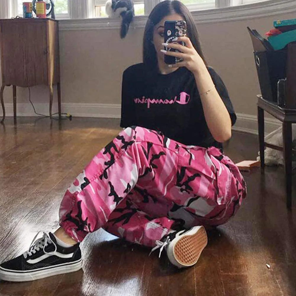 Women's Camo Pants Elastic Waist Casual Multi Outdoor Jogger Pants with Pocket