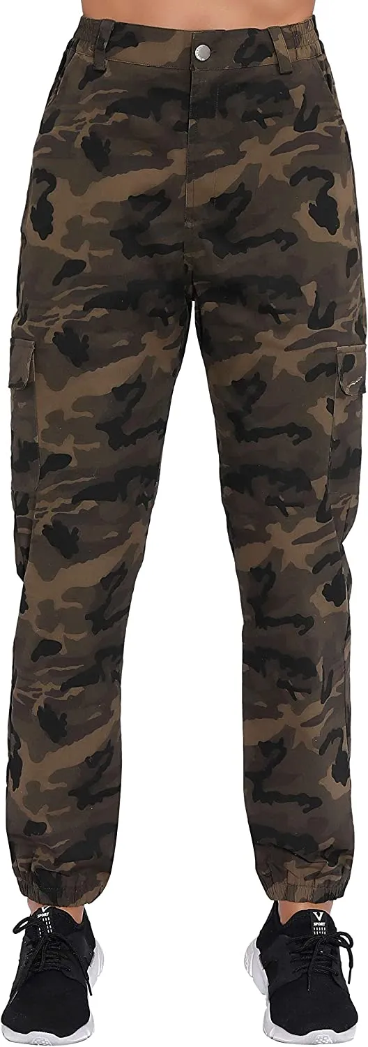 Women's Camo Pants Elastic Waist Casual Multi Outdoor Jogger Pants with Pocket