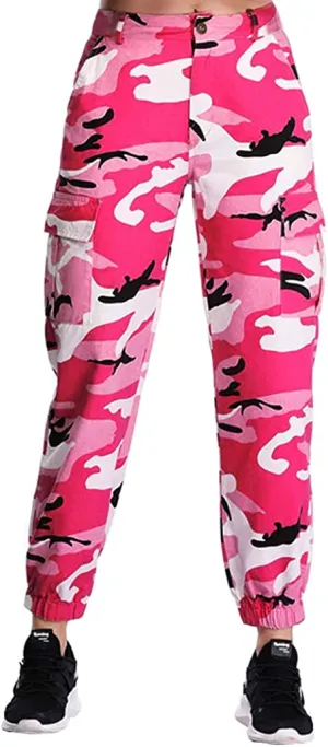 Women's Camo Pants Elastic Waist Casual Multi Outdoor Jogger Pants with Pocket