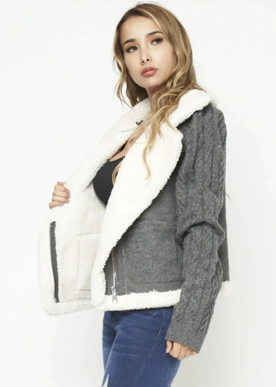 Women's Charcoal Faux Fur Lined Jacket