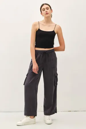 Womens/Junior Tencel Wide Leg Cargo Pants, Charcoal Grey