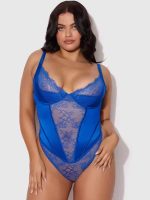 Won't Make You Blue- Curvy Size Lace Teddy
