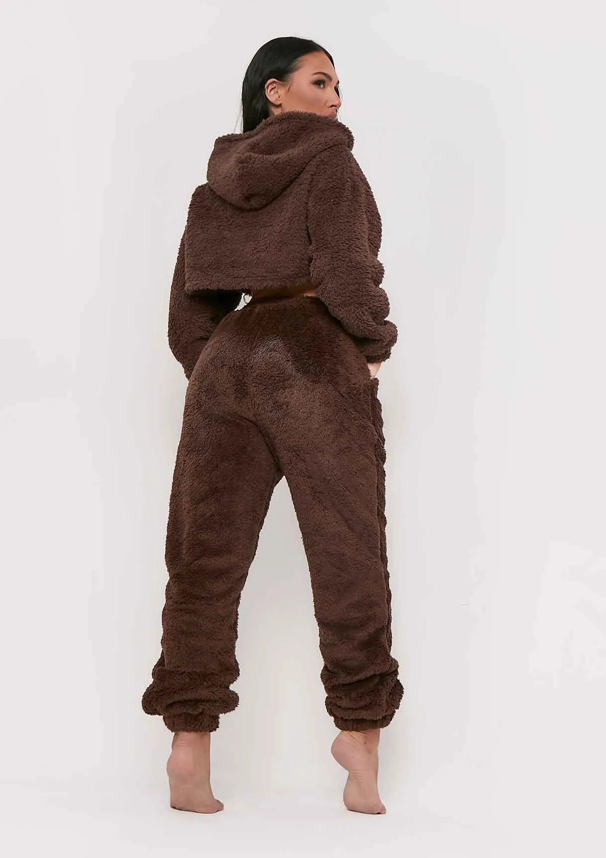 Yasmine Chocolate Fluffy Teddy Borg Casual Oversized Joggers