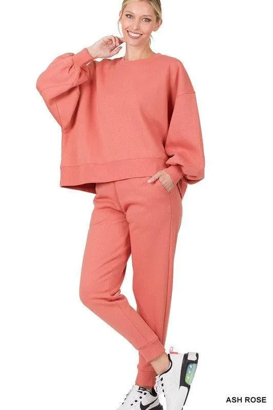 ZENANA Balloon Sleeve Sweatshirt & Sweatpants Set