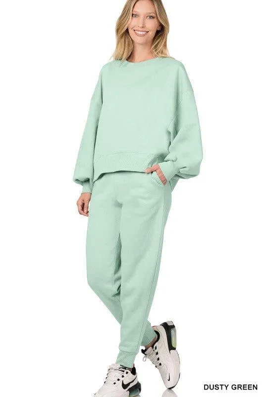 ZENANA Balloon Sleeve Sweatshirt & Sweatpants Set