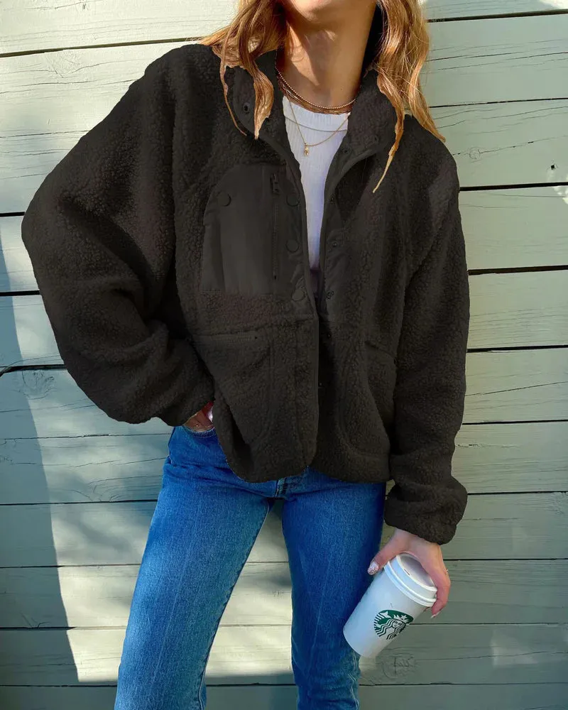 Zipper Button Fleece Sherpa Jacket Bear Teddy Coat