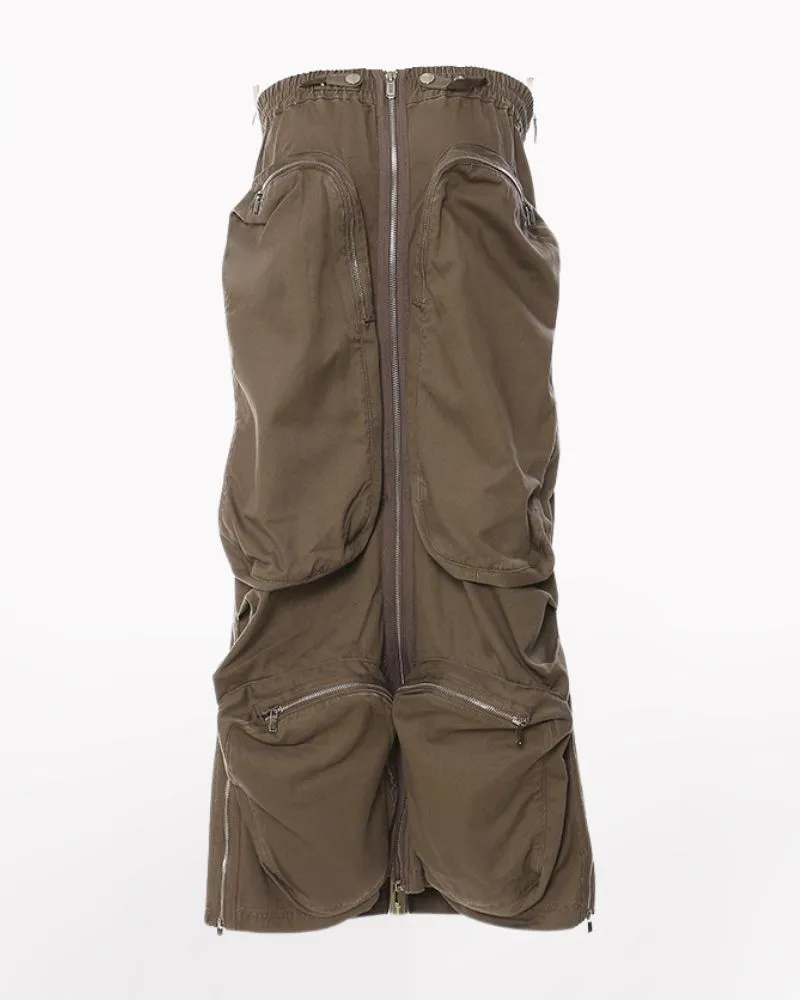 Zipper Multi-Pockets Long Cargo Skirt