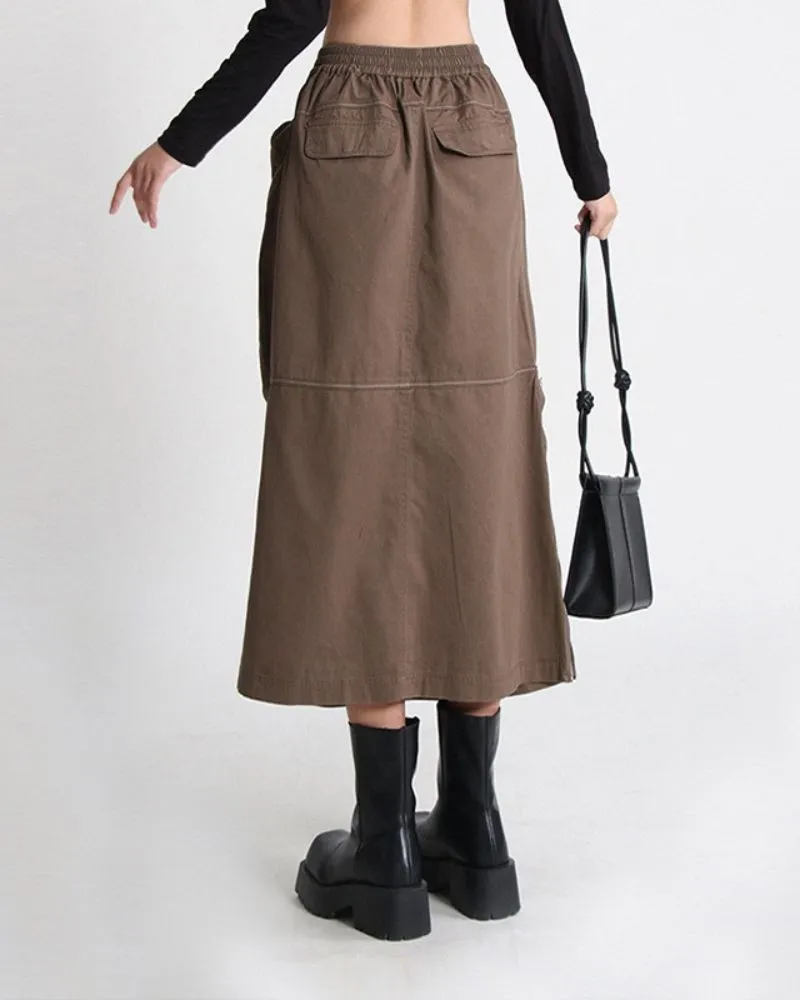 Zipper Multi-Pockets Long Cargo Skirt